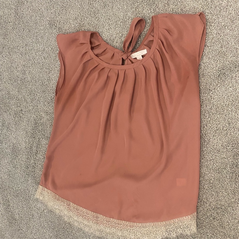 LC Lauren Conrad Pink Ruffled Cap Sleeve Blouse